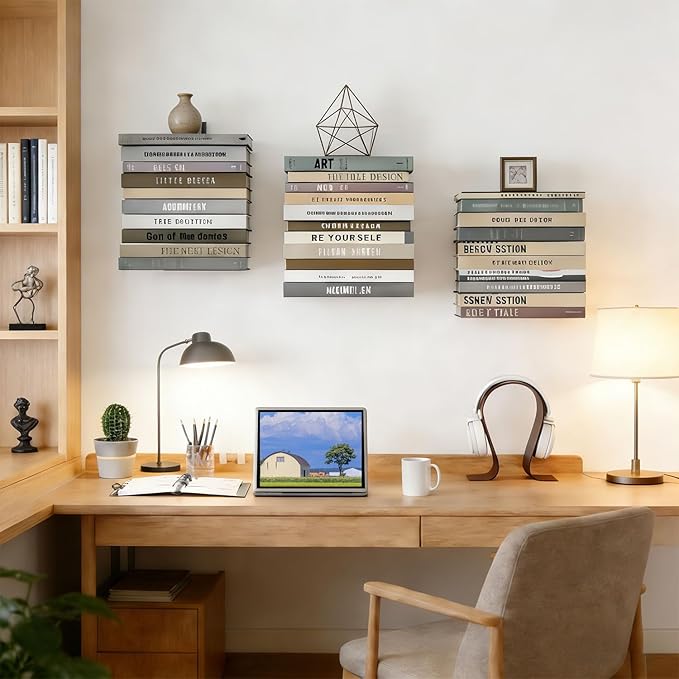 Invisible Floating Bookshelves 6 Tier, Heavy Duty Metal Book Organizer for Wall, 3 Pack (Black)
