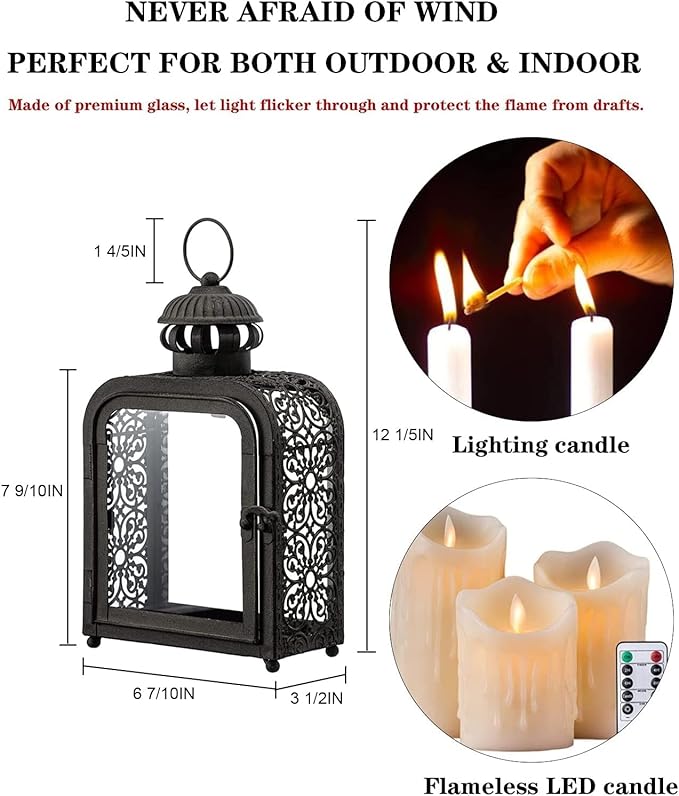DECORKEY Candle Lantern Decorative Indoor & Outdoor, Vintage Metal Lanterns with Clear Glass, Tabletop&Hanging Candle Holders for Patio Front Porch Home Decor, Christmas Decorations (Bronze)