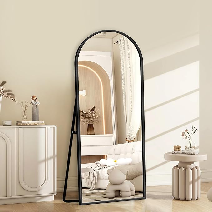 GlasFlength Full Length Mirror with Stand - 57" x 20" Arched Full Body Mirror with Aluminum Alloy Frame, Wall-Mounted/Leaning Against Wall/Standing Floor Mirror for Bedroom, Living Room, and Entryway