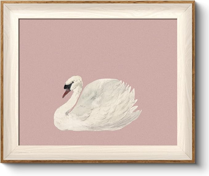 VIYYIEA Framed Wall Art for Living Room, Swan Canvas Prints, Pink Home Decor, Animals Painting Picture, Bathroom Wall Decor Gifts for Friends or Family -【Swan Pink】-(12L x 10W)