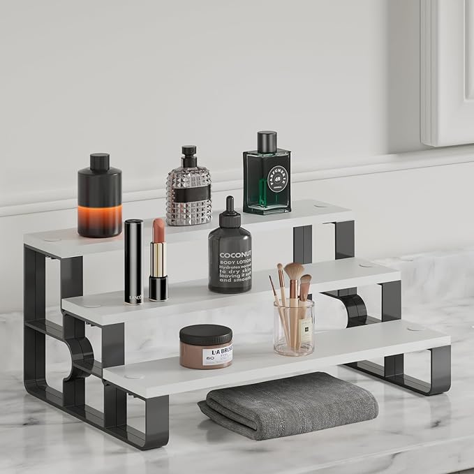 Wood Cologne Organizer for Men,Perfume Organizer for Bathroom Countertop,3 Tier Makeup Organizer for Bedroom Decor,Skincare Storage,Display Stand Shelf,Valentine's Day Gift (White, 3 Tiers-width=14")