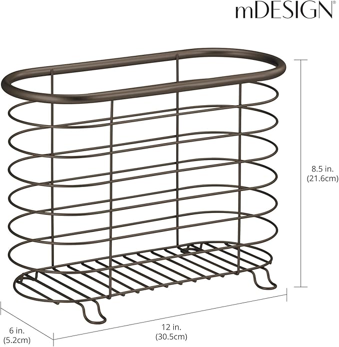 mDesign Newspaper and Magazine Rack for Bathroom, Office, Den - Bronze