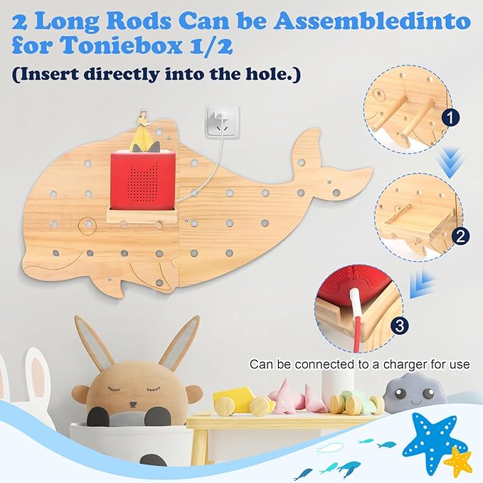Inspired by Montessori Display Shelf for Tonies 2/1 Toniebox Figures, Dolphin DIY Open-Ended Play Storage Organizer Wall Shelf for Tonies Box Characters, Enhance Children's Hands-On Skills