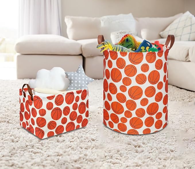 NTAOHAMPER Kids Laundry Hamper,Baseball laundry Basket,Baby Boy Nursery Hamper,Waterproof Storage Bin for Bedroom,Clothes Organizer Basket,Toys Box,Room Decor(Basketball)