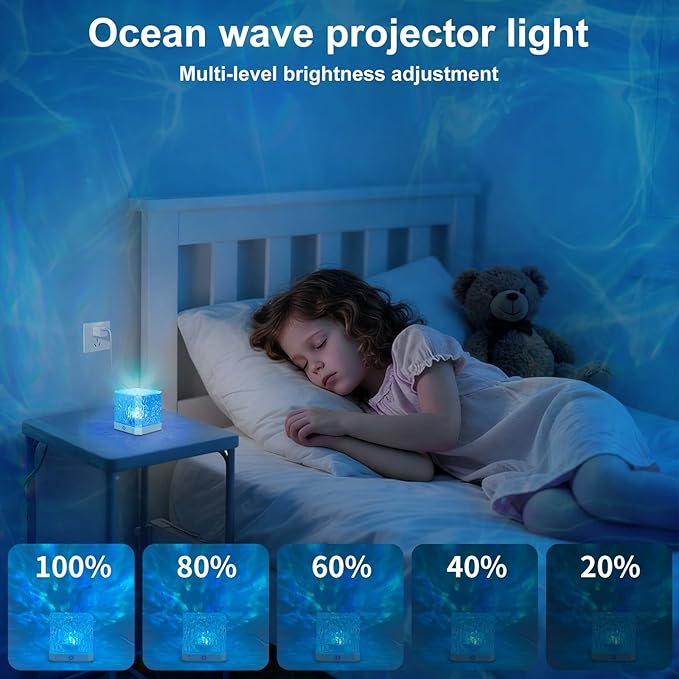 Ocean Wave Projector Light,16 Colors Water Ripple Romantic Ambient Lighting Northern Lights Projector with Remote for Bed Room Decor Meditation Relaxation Night Lights