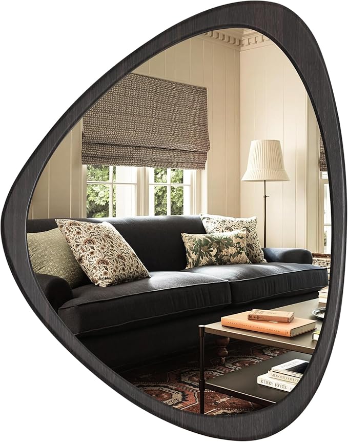 WallBeyond Asymmetrical Mirror, Irregular Wall Mirror, Wall Mirrors Decorative for Bedroom Living Room Entryway Hall, Wood Mirror for mid Century Modern Decor 25" H x 20" W, Dark Brown