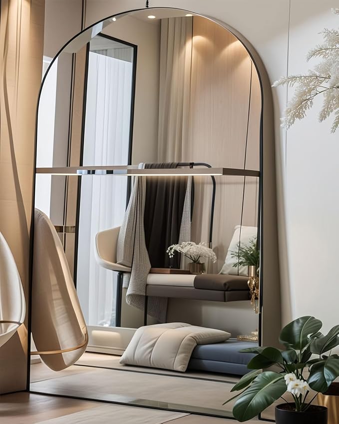 KOMCOTE Full Length Floor Mirror, 82x42 Inch Oversized Arched Standing Mirror in Black for Bedroom, Living Room, Dressing Room - Elegant Freestanding Leaning Mirror Decor