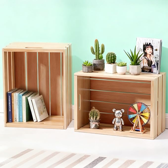 Wooden Crates for Storage - Versatile Pine Box for Home Decor, and Organizing Closets,Vinyl Records, Gifts,Souvenirs, or Farm Produce.Sturdy, Smooth & Elegant,Diy-Friendly with Rustic Charm (1)