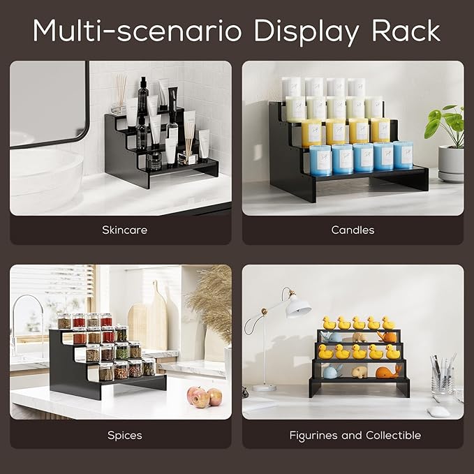 ProCase Wooden Cologne Organizer for Men, 4 Tier Perfume Organizer, Mens Cologne Stand Holder Storage, Display Riser Shelf Rack for Fragrances Candles Cosmetics Cupcake Figure Spice -Black