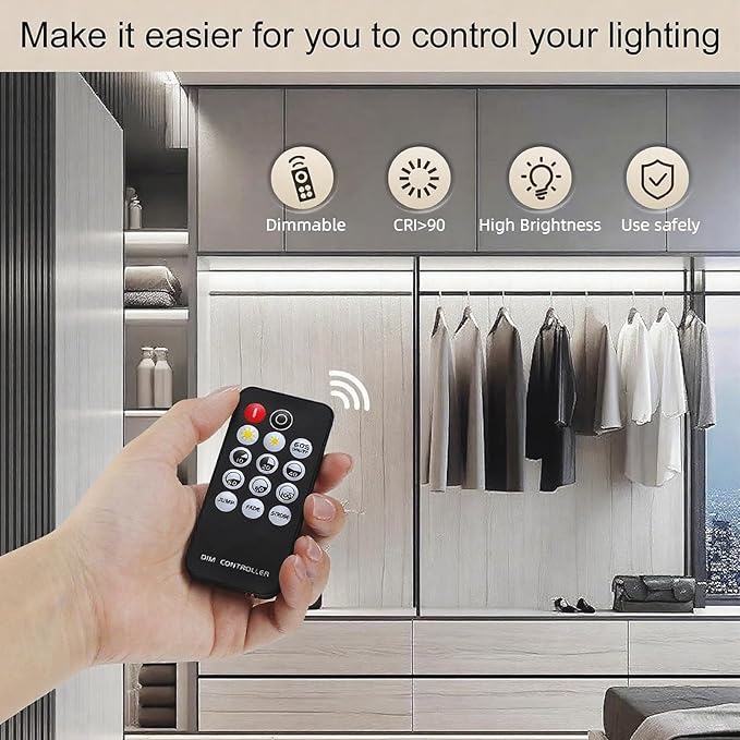 ZSLAIFU COB LED Strip, 16.4ft LED Strip Light, 24V White LED Strips, Dimmable LED Lights with Remote for Bedroom, Kitchen, TV, Mirror, Cabinet, DIY Decoration