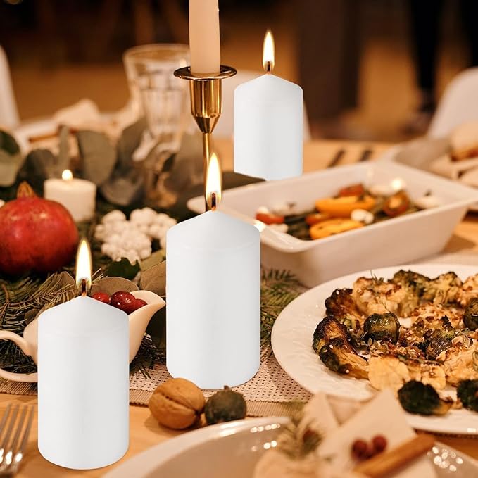 Howemon 20 Pcs Bulk Long Burning Wax Pillar Candles 2" x 4" Dripless Unscented Smokeless for Wedding Party Spa Lantern Fireplace Home(White)