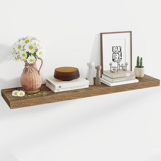 Acovy 48 Inch Floating Shelves, 12 Inch Deep Floating Shelves for Wall, Floating Shelf with Invisible Brackets, Deep Wall Shelves for Bathroom, Bedroom, Living Room, 1 Pack, Brown