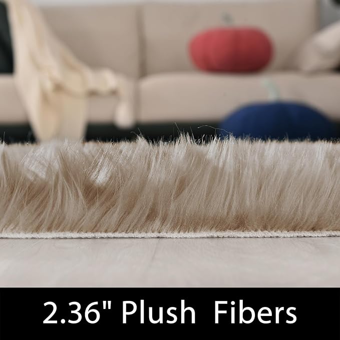 Latepis Living Room Carpet Brown Beige Large Area 6x8 Rug Washable Faux Fur Rug Fluffy Sheepskin Rugs for Bedroom Playroom Throw Rugs Home Decor Rectangle