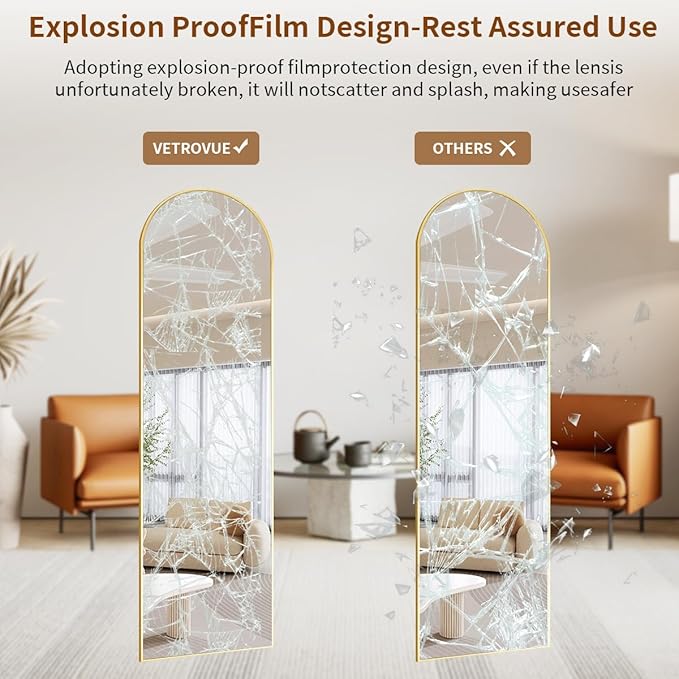 Over The Door Full Length Mirror, 48"x14" Arched Mirror for Bedroom, Living Room, Entryway, Dorm - Gold