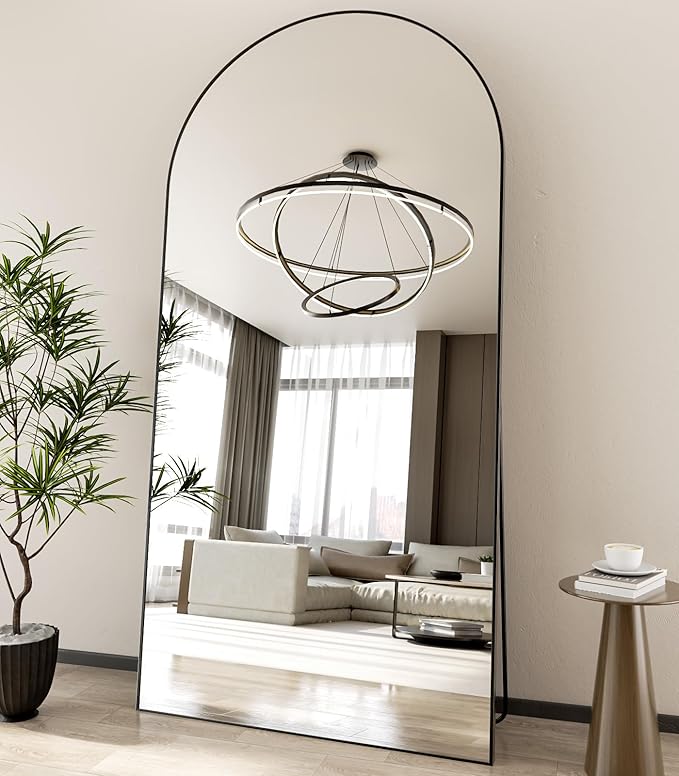 Koonmi 40"x80" Arched Full Length Mirror, Black Large Floor Mirror with Aluminum Alloy Frame, Standing Hanging or Leaning Wall-Mounted Full Body Mirror for Living Room and Bedroom