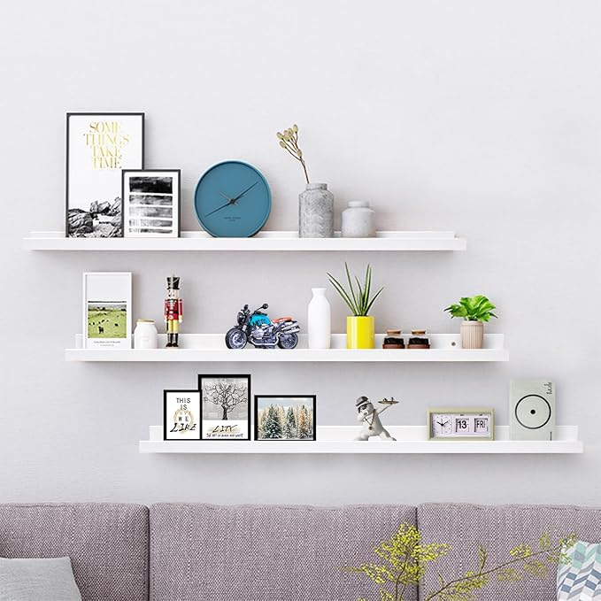 AZSKY 48 Inch Picture Ledge Shelf Floating Shelves Wall Mounted Set of 3 White