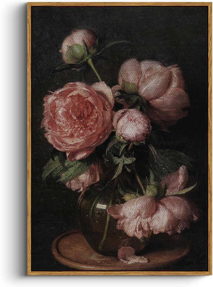 InSimSea Framed Canvas Prints Art Vintage Decor, Botanical Canvas Wall Art Decor for Bedroom, Framed Floral Prints for Living Room, French Country Wall Decoration, 24"x36"