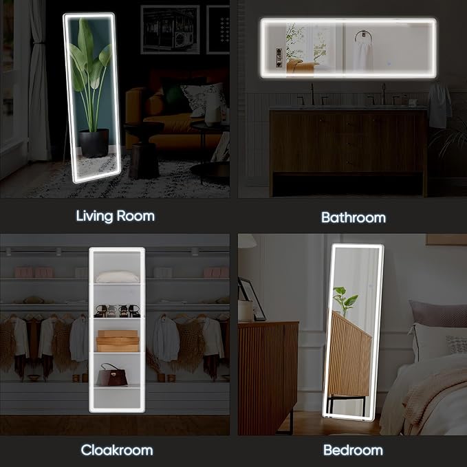 DUMOS LED Full Length Mirror, 20"×63" Floor Standing Mirror with 3 Color Lights & Wall Mounted for Bedroom, Dressing Room, Living Room, Bathroom
