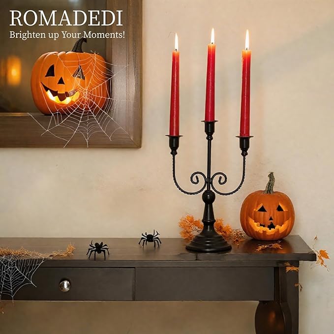 Romadedi Candelabra Black Candle Holders: 3 Arm Halloween Candlestick Holder 11.8" Gothic Home Decor for Party Table Centrepiece Mantel Christmas, Set of 2
