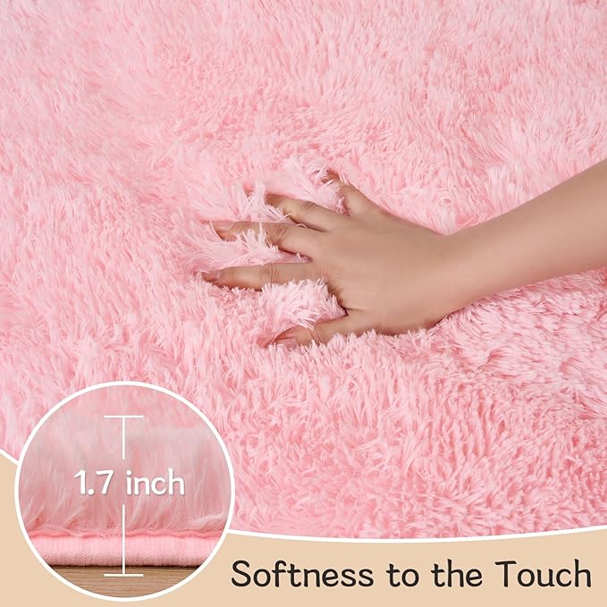 Fluffy Area Rugs for Bedroom - Soft Plush Shag Rug for Living Room Nursery Kids Room - Non Slip Fuzzy Shaggy Floor Carpets for Girls Boys Play Room Dorm Decor (Pink, 8' x 10')