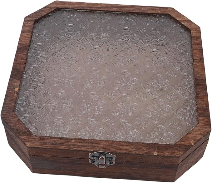 Zerodis Wooden Jewelry Storage Box Jewelry Boxes Glass Lid Cosmetics Storage Case Makeup Organizer Box Display Case for Trinkets Sundries Keepsake Watch Necklace Wooden