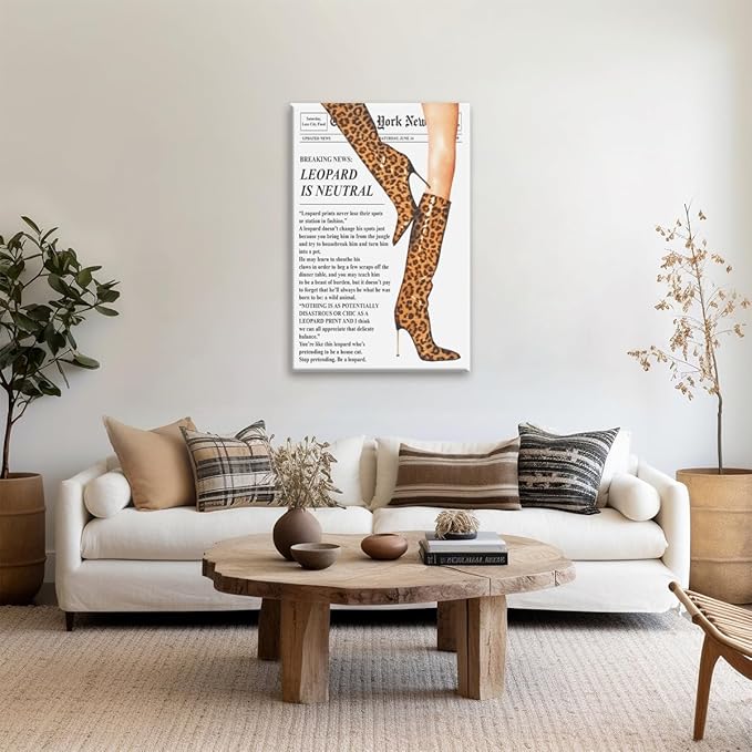 Trendy Newspaper Posters Vintage Leopard Boots Poster Feminist Canvas Prints Retro Fashion Bar Cart Magazine Cover Wall Art for Hot Girl Preppy Y2k Aesthetic Room Home Decor 16x24inch Unframed