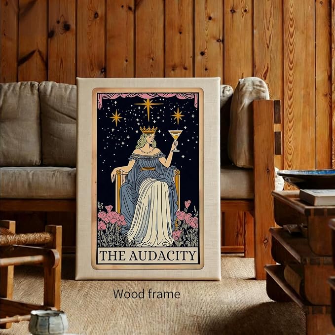 Fun Tarot Canvas Wall Art Feminist Aesthetic Poster Vintage Whimsical Witchy Prints 12X16 inch Framed Trendy Funny Quote Wall Decor for Bedroom Wall Decor