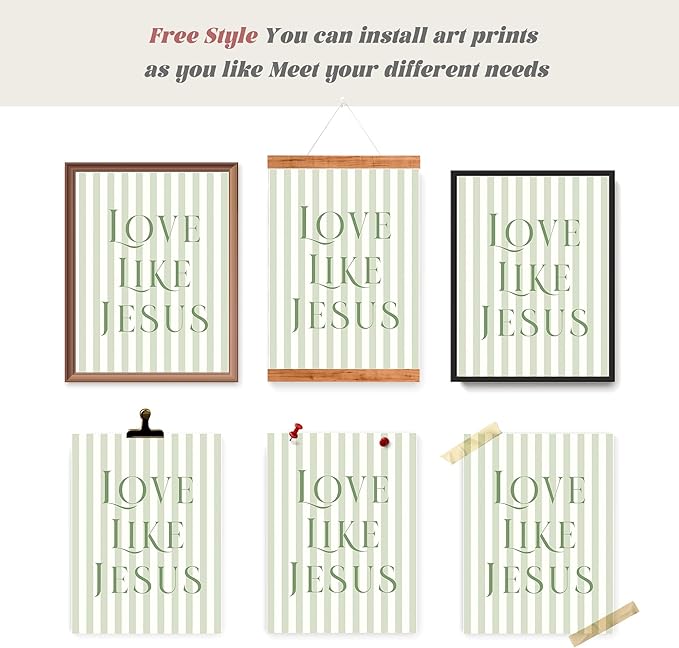 LARTSFRO Coquette Sage Green Bow Jesus Wall Art Decor Posters, Green Bow Room Bedroom Bathroom Wall Art Decor Aesthetic for Teen Girls Gifts, Inspirational Bible Verses Bow Wall Decor, 12x16 Inch Set of 4 Bow Pictures(UNFRAMED)