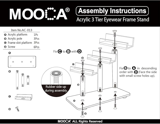 MOOCA 4 Pcs Set, 3 Tier Premium Acrylic Eyewear Display Stand, Sunglasses Rack Holder, Sunglasses Stand, Eyewear Organizer for Eyeglasses, 5 in H