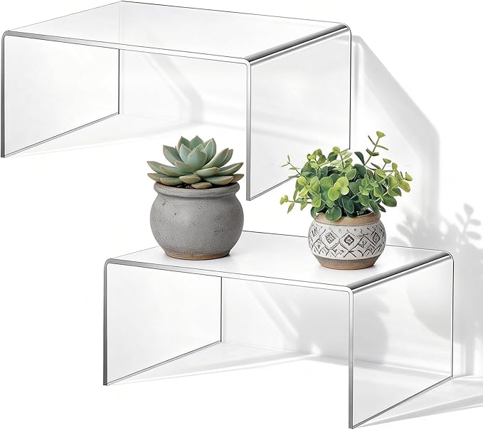 2 Sets Acrylic Display Risers,13 Inch Counter Organizer Rack, Kitchen Counter Shelf Organizer for Bathroom.for Collectibles, Jewelry, Cupcakes, Figures, Kitchen & Retail Use (transparent, 13 Inch, 5 mm)