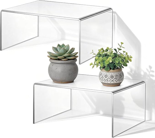 2 Sets Acrylic Display Risers,13 Inch Counter Organizer Rack, Kitchen Counter Shelf Organizer for Bathroom.for Collectibles, Jewelry, Cupcakes, Figures, Kitchen & Retail Use (transparent, 13 Inch, 5 mm)