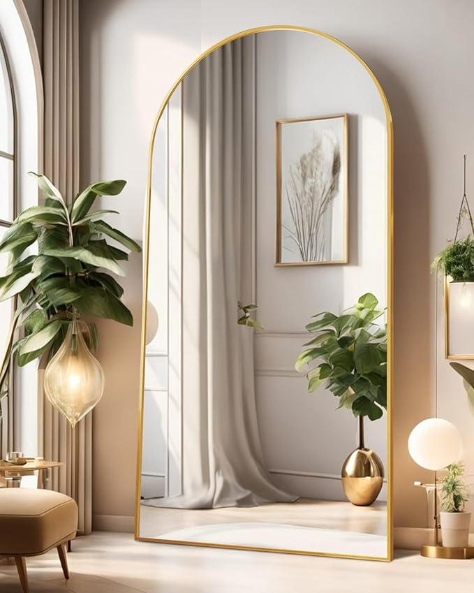 ITSRG Full Length Mirror with Stand, 47"x91" Floor Mirror Freestanding, Arched Mirror, Oversize(Gold)
