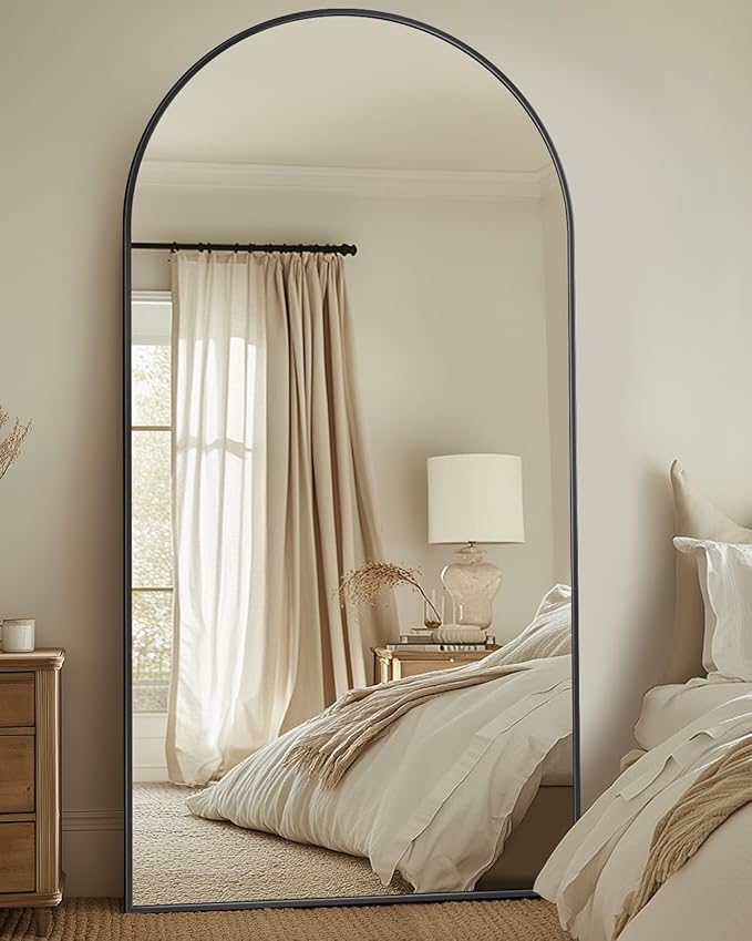 Antok Full Length Mirror, 78"x38" Floor Mirror with Stand, Hanging Mounted Mirrors for Bedroom, Living Room, Cloakroom, Dining Room, Black, Arched