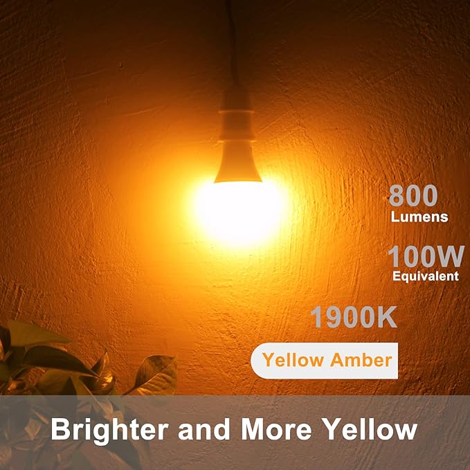 Qualilux Dusk to Dawn Light Bulbs, Auto On/Off Light Sensing LED Bulbs Outdoor, Amber Yellow Bug Light, A19 4-Pack, 12W 800LM 60W Equivalent, HQ-H020