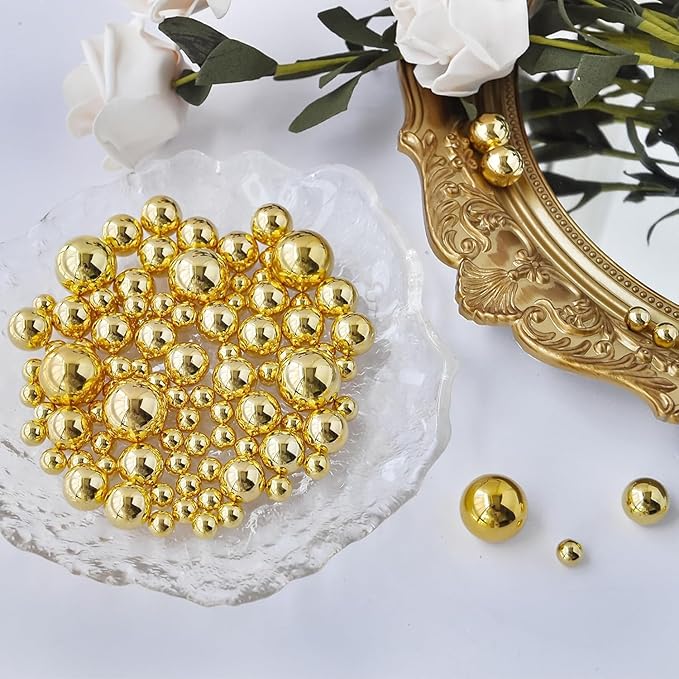 2800Pcs Bright Gold Vase Filler Pearl Beads for Crafting 6mm Beads No Holes Decor Suitable for Wedding Decor, Party Decorations, Centerpiece Table Decorations