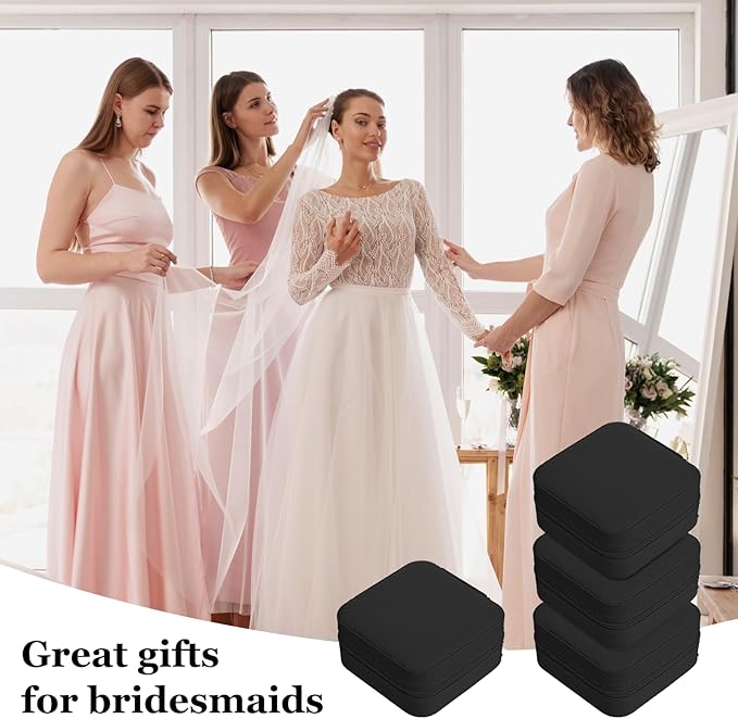 12pcs Mini Travel Jewelry Case,Black Bridesmaids Proposal Small Jewelry Box Mini Jewelry Organizer,Small PU Leather Portable Storage Box for Rings,Earrings,Necklaces,Pendants,Bracelets