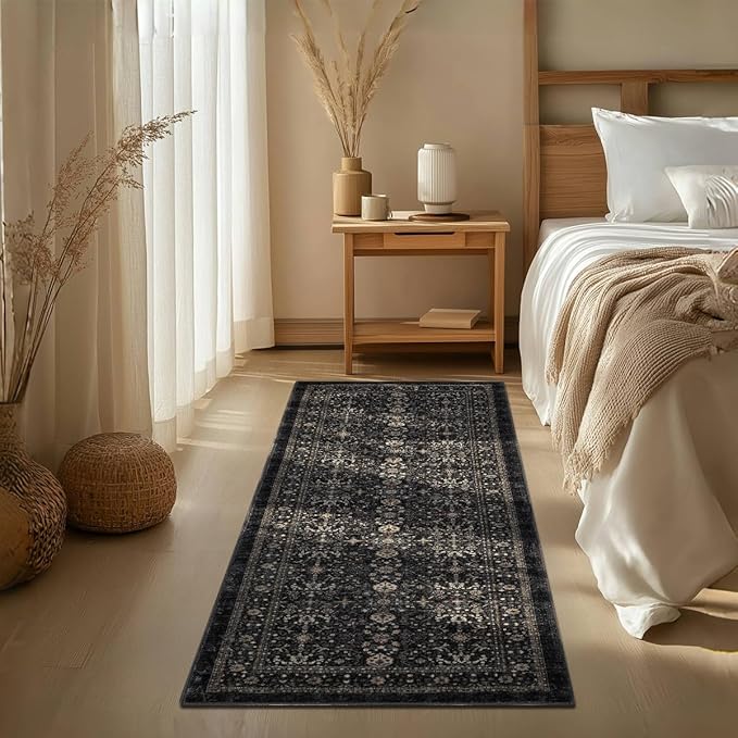 Ruaruarug Area Rug Non Slip Machine Washable Ultra Soft Living Room/Bedroom/Kitchen/Outdoor/Classroom Black Grey, 2'×6'