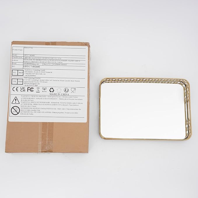 12.6 Inch Gold Mirrored Vanity Tray,Metal Mirror Decorative Jewelry Storage Tray with Handle,Perfume Makeup Organizer Trays for Dresser Bathroom Counter Home Decor