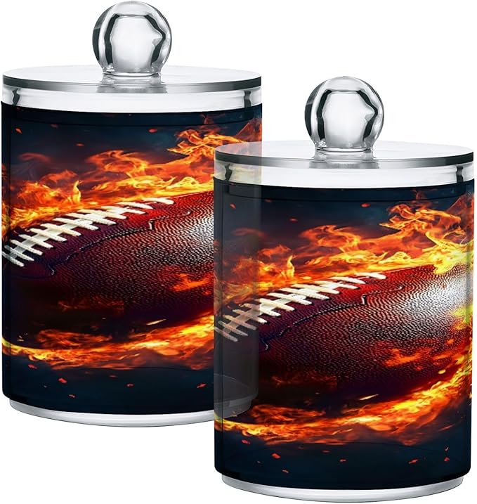 Nander 2Pack Retro Flame Rugby Qtip Holder Dispenser -Clear Plastic Apothecary Jars Set - Restroom Bathroom Makeup Organizers Containers for Cotton Swab, Ball, Pads, Floss