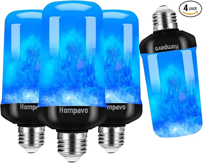 【Upgraded】Hompavo LED Flame Light Bulbs, 4 Modes Flickering Light Bulbs with Upside Down Effect, E26 Flame Bulb for Halloween Christmas Party Patio Porch Home Indoor Outdoor Decorations - 4 Blue