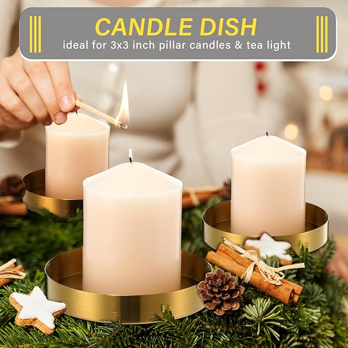 2 Pack Round Gold Trays Small Brass Tray Round Metal Candle Dish Stainless Steel Jewelry, Make Up, Candle Plate Decorative Tray for Bathroom Kitchen Dinning Coffee Table Decoration,4.9 Inch