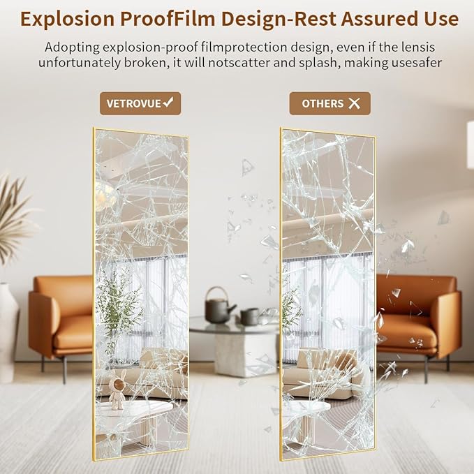 Door Mirror, Over The Door Full Length Mirror, 50"x16" Hanging Mirrors for Bedroom, Living Room, Entryway, Dorm, Gold