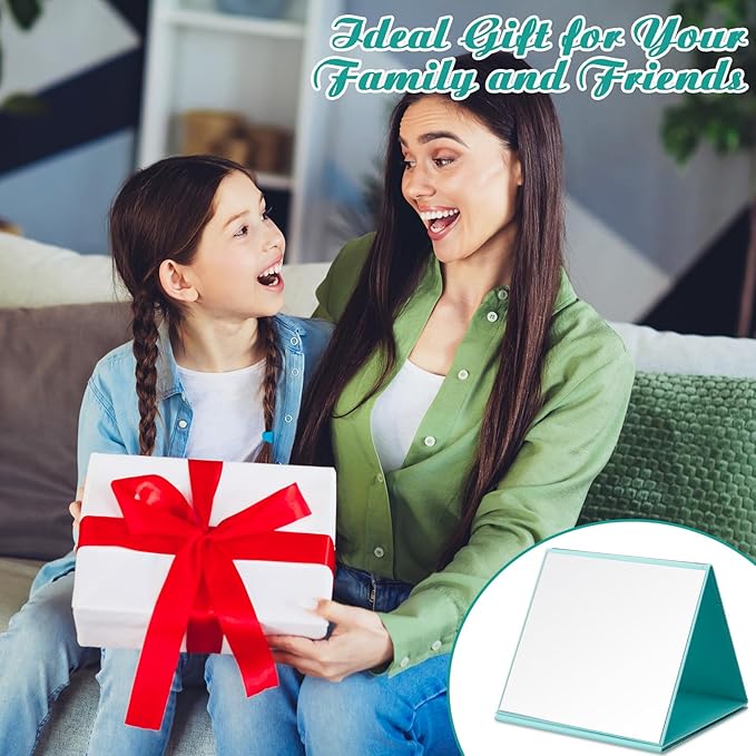 3 Way Foldable Full Length Mirror with Handle 31.89 x 11.22 Inches Leather Portable Camping Travel Hanging Folding Body Mirror for Makeup Dance Fitness Spa Hair Styling(Mint Green,Classic)