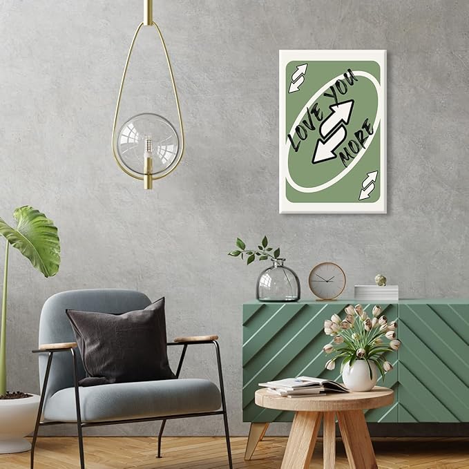 abrtolpffo Trendy Sage Green Canvas Wall Art, Love You More Quote Aesthetic Poster, Retro Playing Card Art Print, Preppy Girly Bedroom Wall Decor, Cute Arrows Sign Picture 24x36in Wrapped Canvas