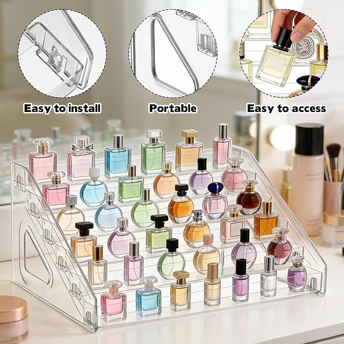 2 Pack 6 Tier Perfume Organizer Stand, Versatile Acrylic Perfume Organizer Holder Display Stand Storage Tray for Figures Makeup Nail Polish Graded Cards Organization