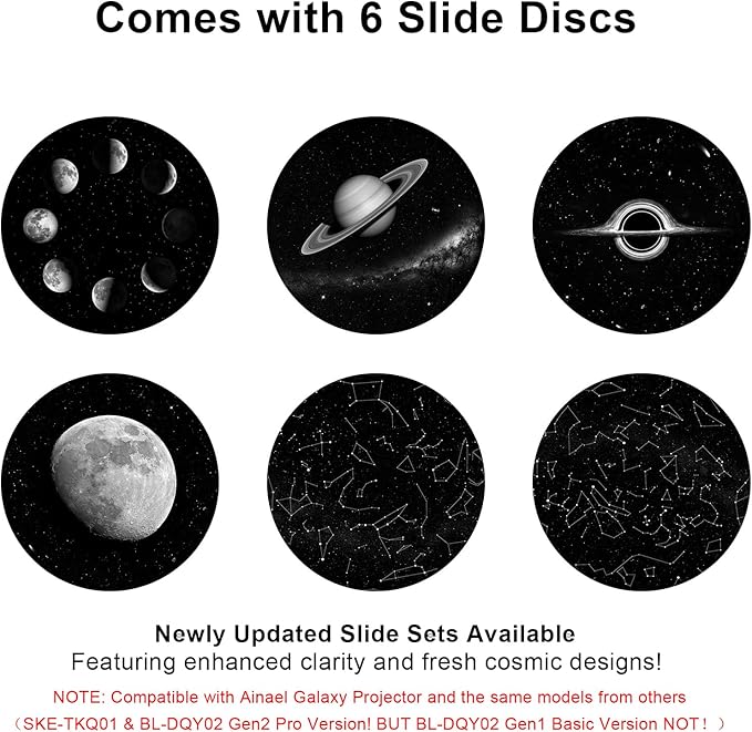 Galaxy Projector Disc – Ultra HD Projector Slide, Compatible Galaxy Projectors and Model SKE-TKQ01 & BL-DQY02 Projectors – 6 Disc Set
