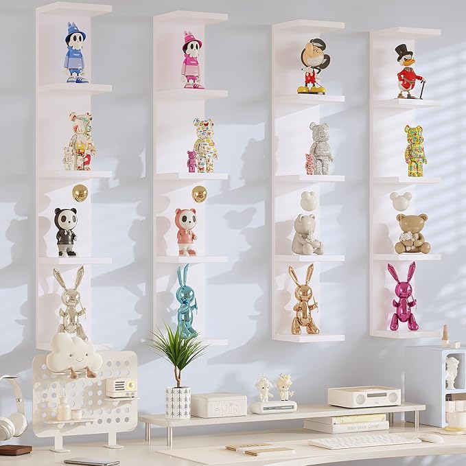 LitaEther 5 Tier White Lack Wall Shelf - Multi-Functional Display Organizer for Anime Figures, Funko Pop, Plants, Makeup & Books (7.1" x 5.5" x 30.7") – Space-Saving Floating Shelf for Home & Office