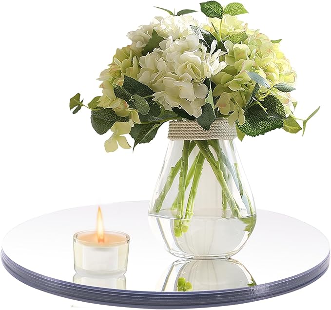 6 Pcs 7.87 Inch Round Mirror Candle Plate, Circle Mirror Centerpieces, for Table Centerpieces & Wedding & Christmas Decorations & Baby Shower Party (7.87'' Silver)