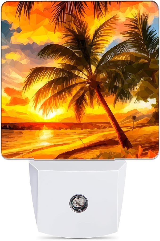 Sunset Seashore Night Light, Palm Trees Night Lights Plug into Wall Decor for Bedroom,Bathroom,Hallway,Kitchen,Dusk to Dawn Sensor Nightlights for Boys Girls Women Men Room Gifts
