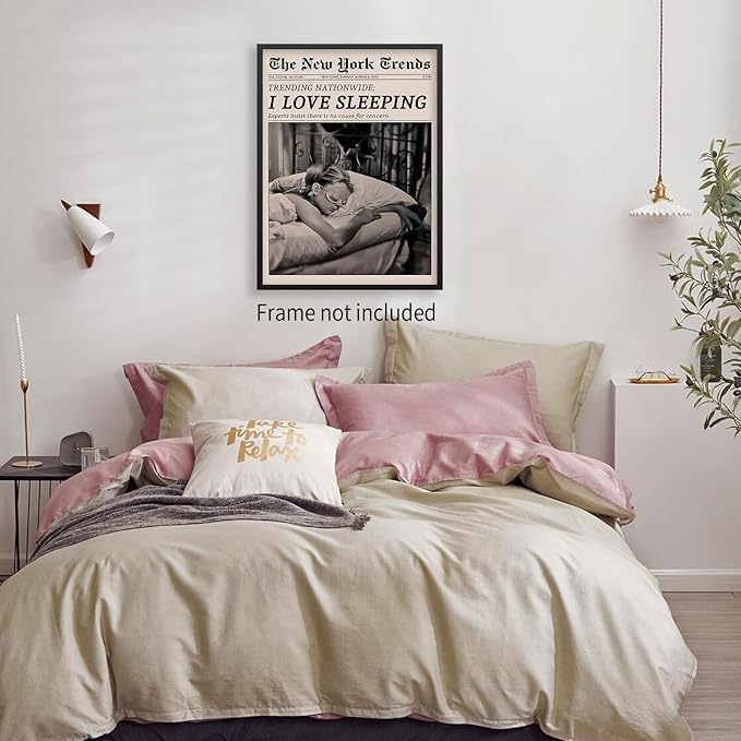 VERENIX Retro Black and White Feminist Wall Art Newspaper Aesthetic Canvas Posters Vintage Funky Girl Sleeping Prints for Girly Dorm Bedroom Wall Decor 12x16 inch Unframed
